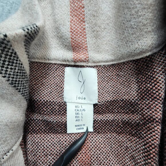 Joie Jacket Women's Large Beige Plaid Knit Utility Military Full Zip Mock Neck - Picture 3 of 10